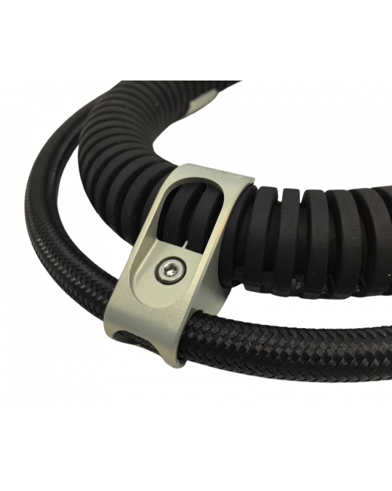 Black hose with silver clamp