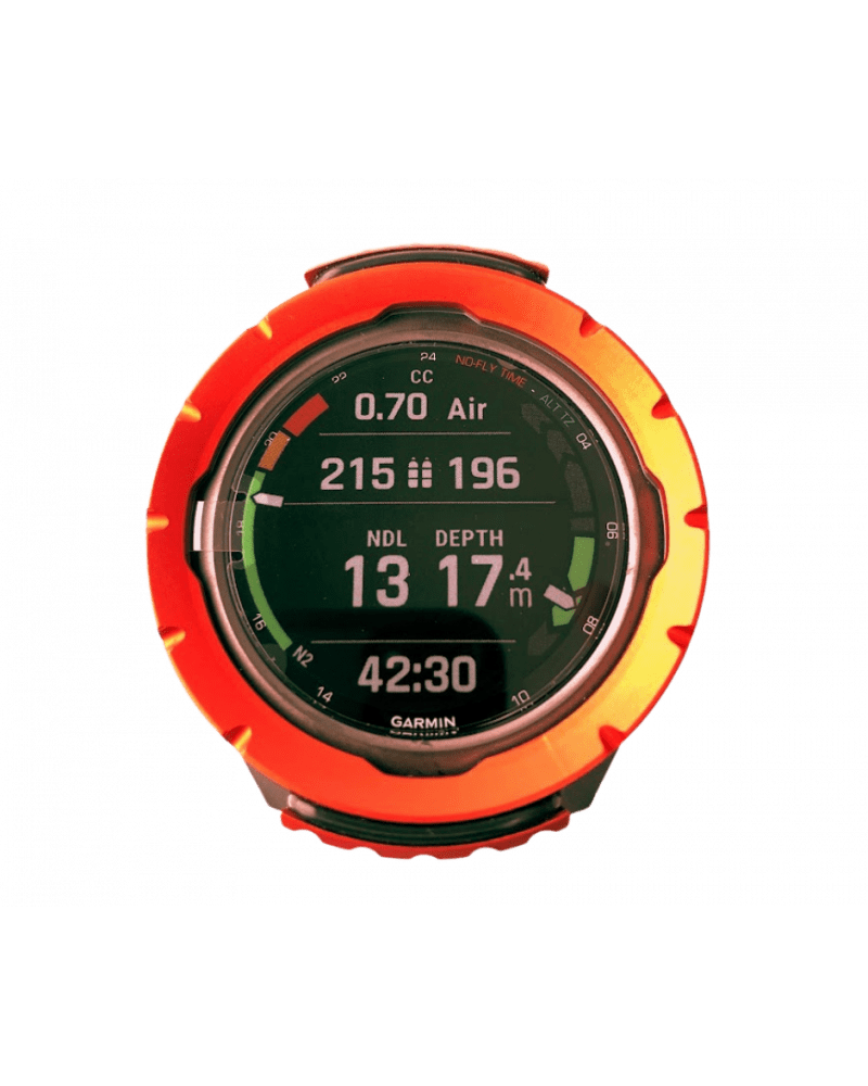 Garmin dive computer showing depth and other data