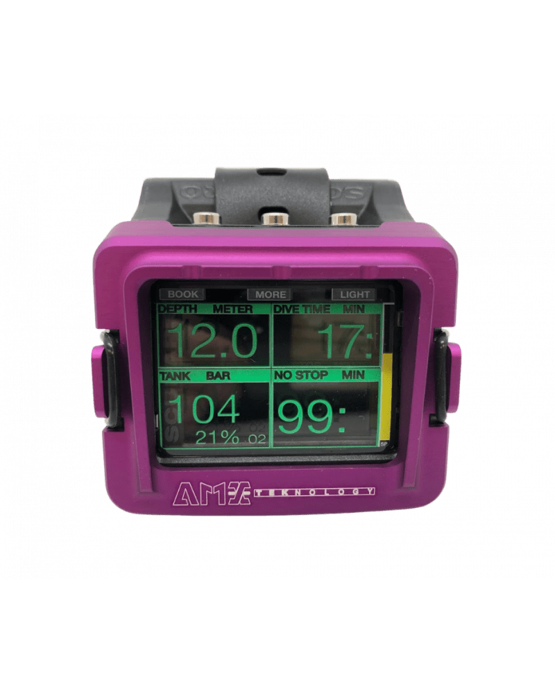 Dive computer showing tank pressure and dive time