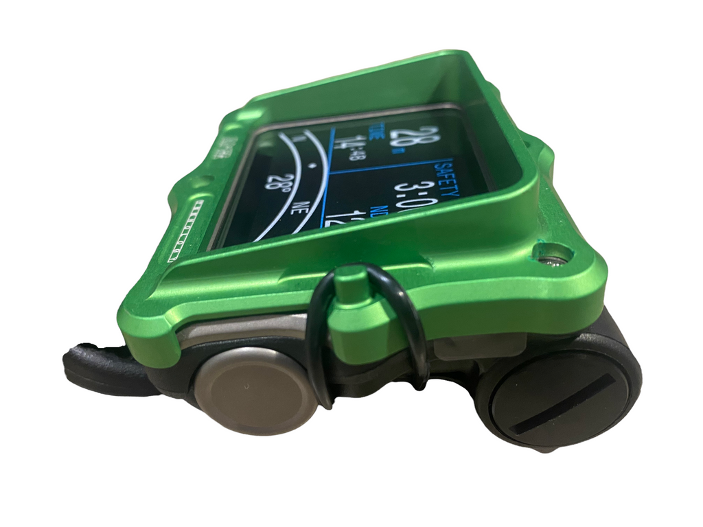 side view of amx teknology shearwater perdix aluminum protective case in neon