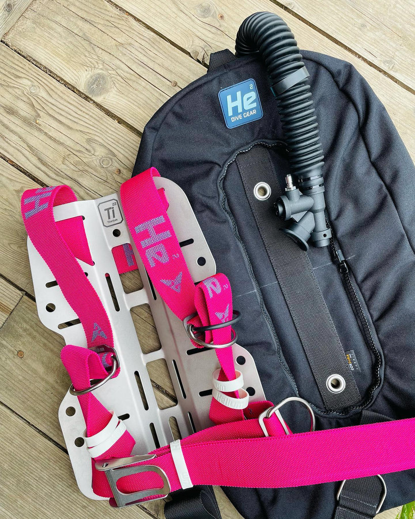 Pink scuba diving webbing on equipment